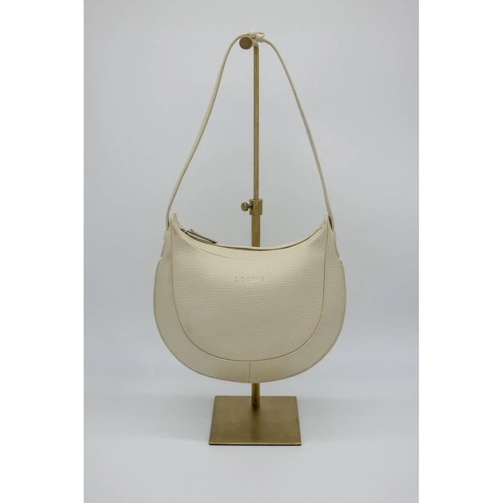 Loewe‎ Vintage Crescent Shoulder Bag Cream Textured Leather Hobo